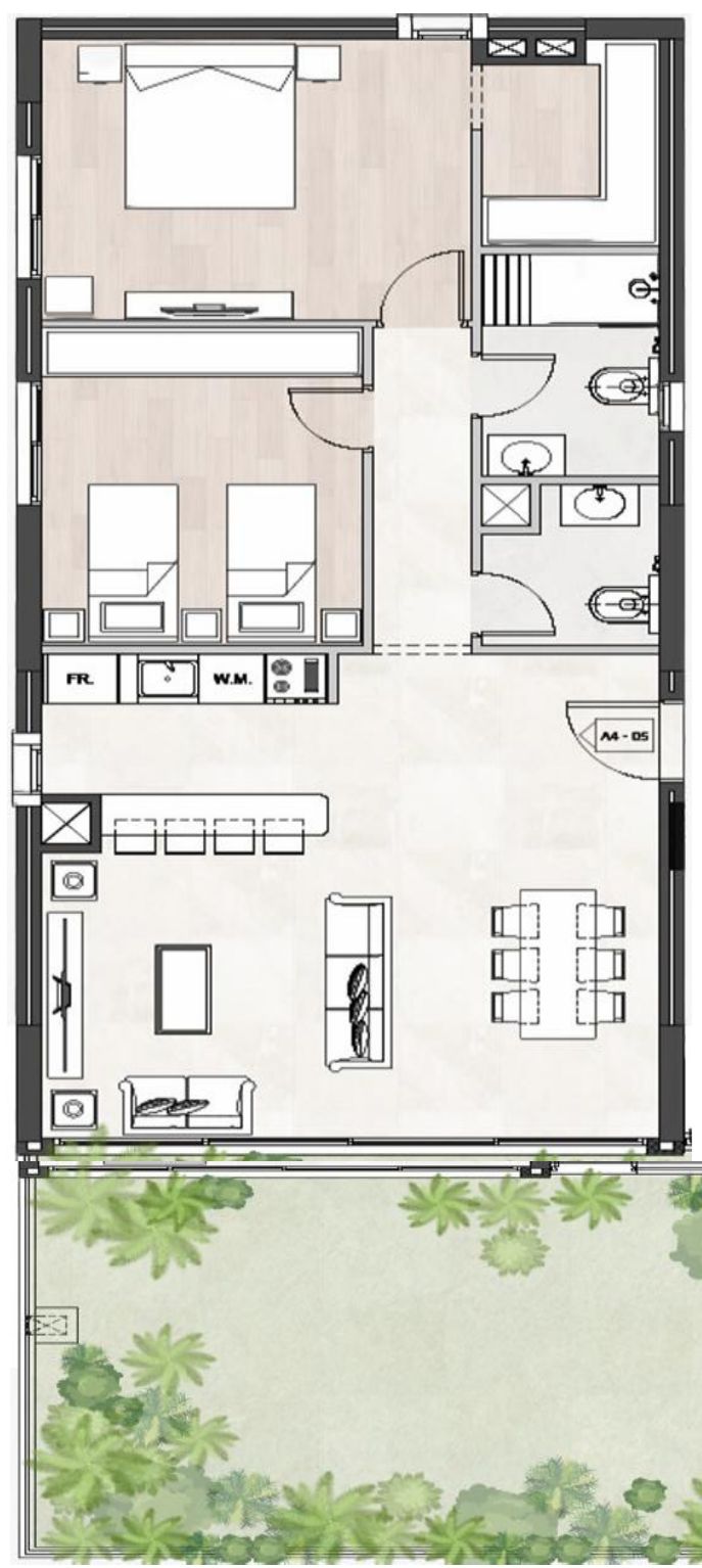 Penthouse floor plan with terrace